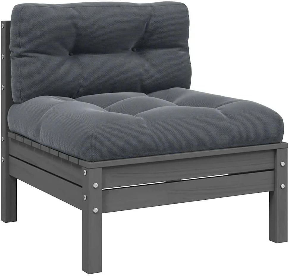 Kampinė sodo sofa su antracito pagalvėlėmis, pušies masyvas