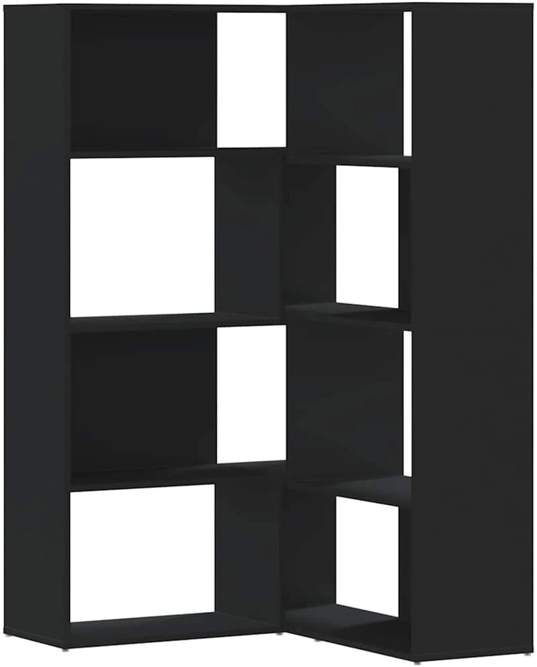 Kampinė spinta, 4 aukštų, juodos, 85x85x140cm, mediena