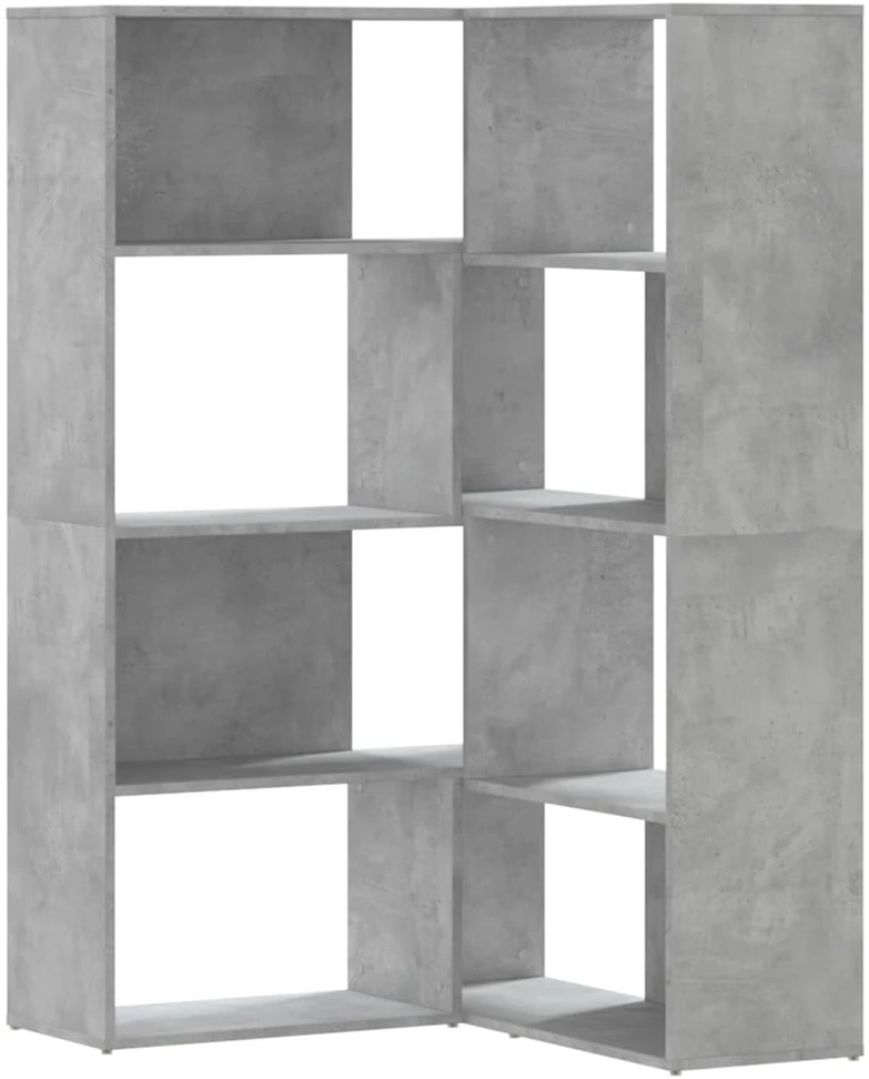 Kampinė spinta, 4 aukštų, pilkos betono, 85x85x140cm, mediena