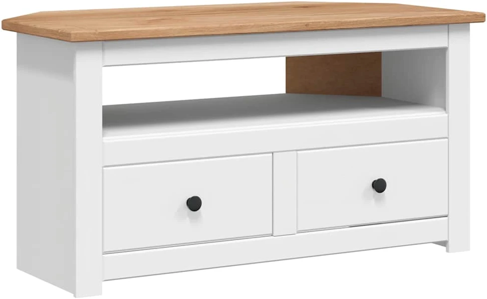 Kampinė TV spintelė Panama, balta, 93x49x49cm, pušies masyvas