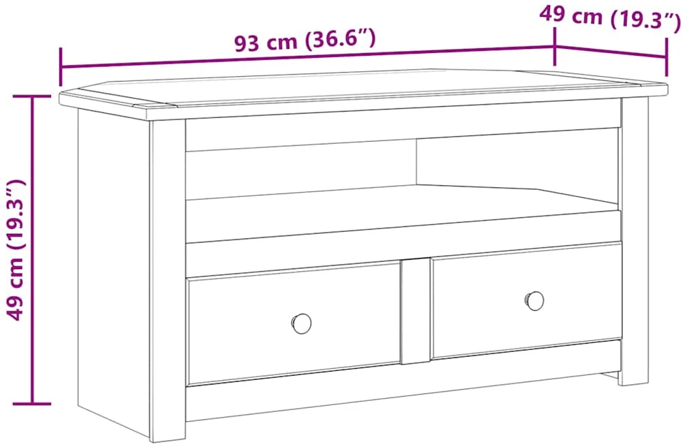 TV staliukas Kampinė TV spintelė Panama, 93x49x49cm, pušies masyvas