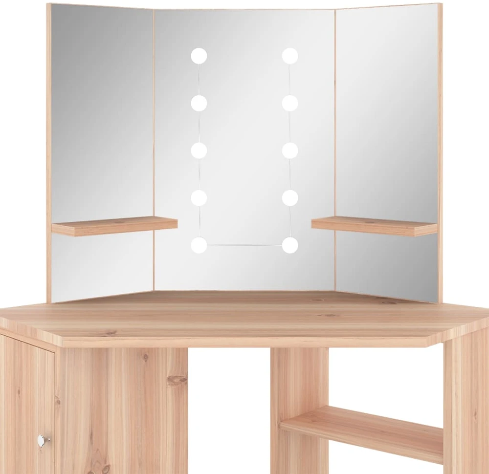 Kampinis kosmetinis staliukas su LED, ąžuolo, 111x54x141,5cm