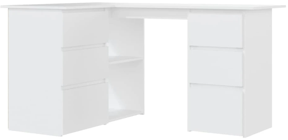 Kampinis rašomasis stalas, baltas, 145x100x76cm, mediena