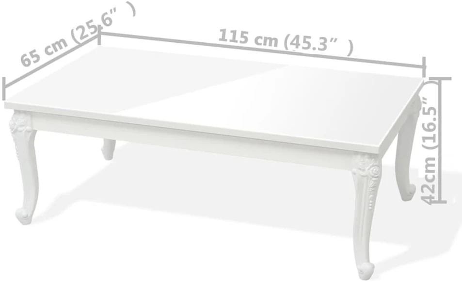 Kavos staliukas, baltas, 115x65x42cm, labai blizgus