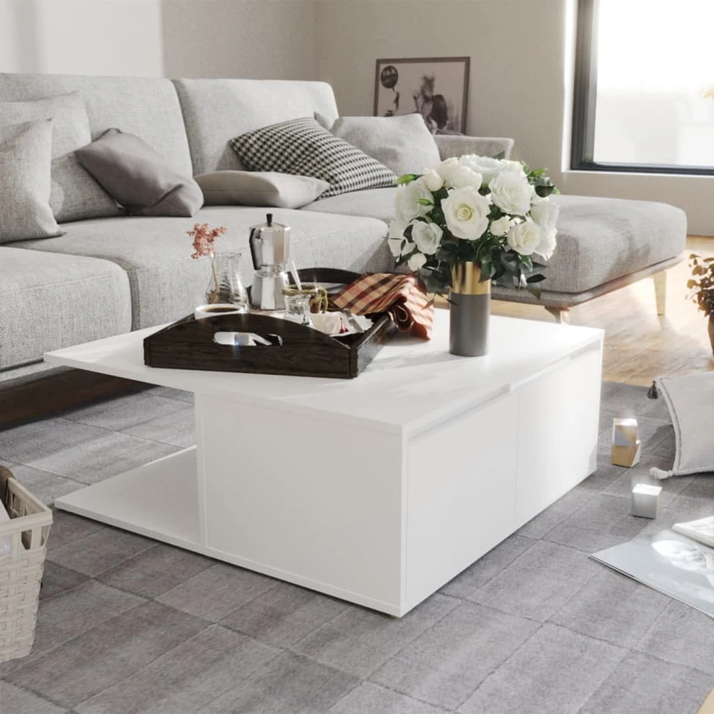 Kavos staliukas, baltos spalvos, 80x80x31cm, apdirbta mediena