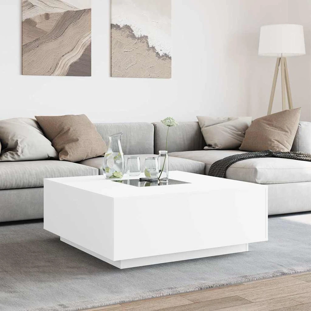 Kavos staliukas su Infinity LED, baltas, 100x100x40cm