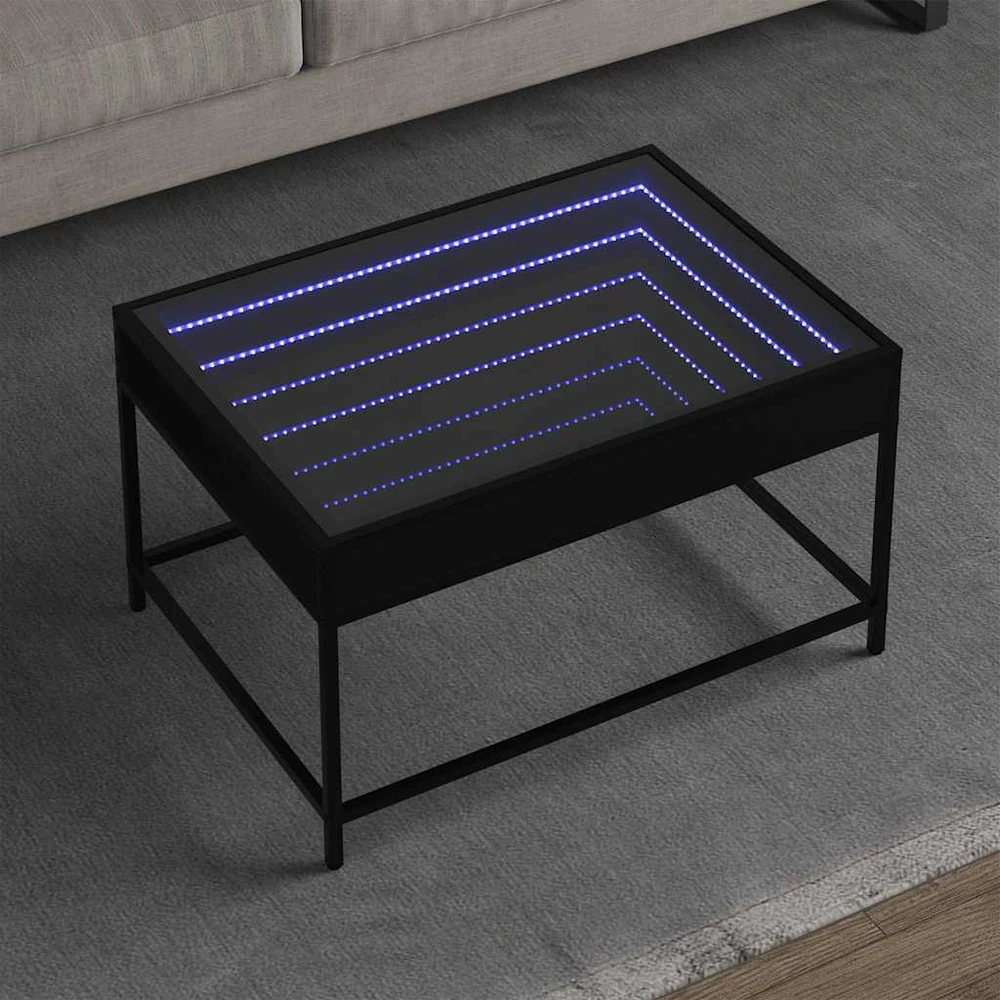 Kavos staliukas su Infinity LED lemputėmis, juodas, 70x50x41cm