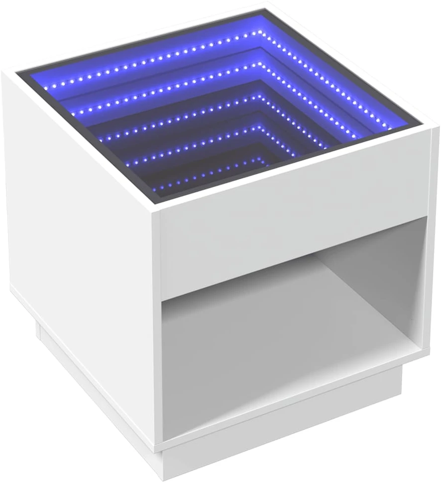 Kavos staliukas su Infinity LED lemputėmis, baltas, 50x50x50cm