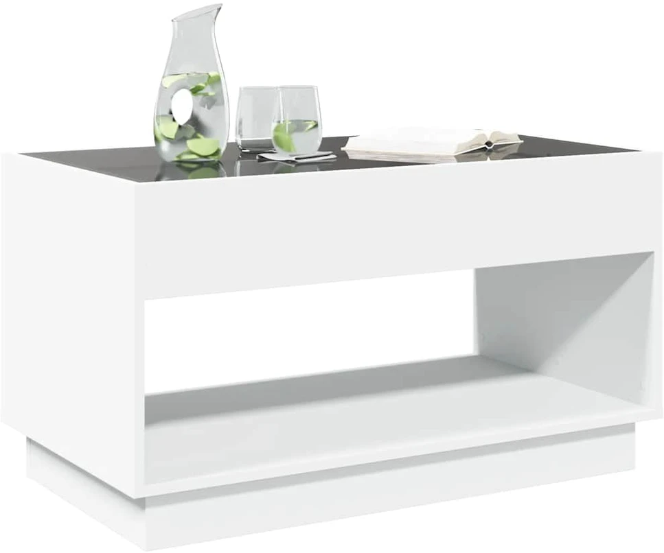 Kavos staliukas su Infinity LED lemputėmis, baltas, 90x50x50cm