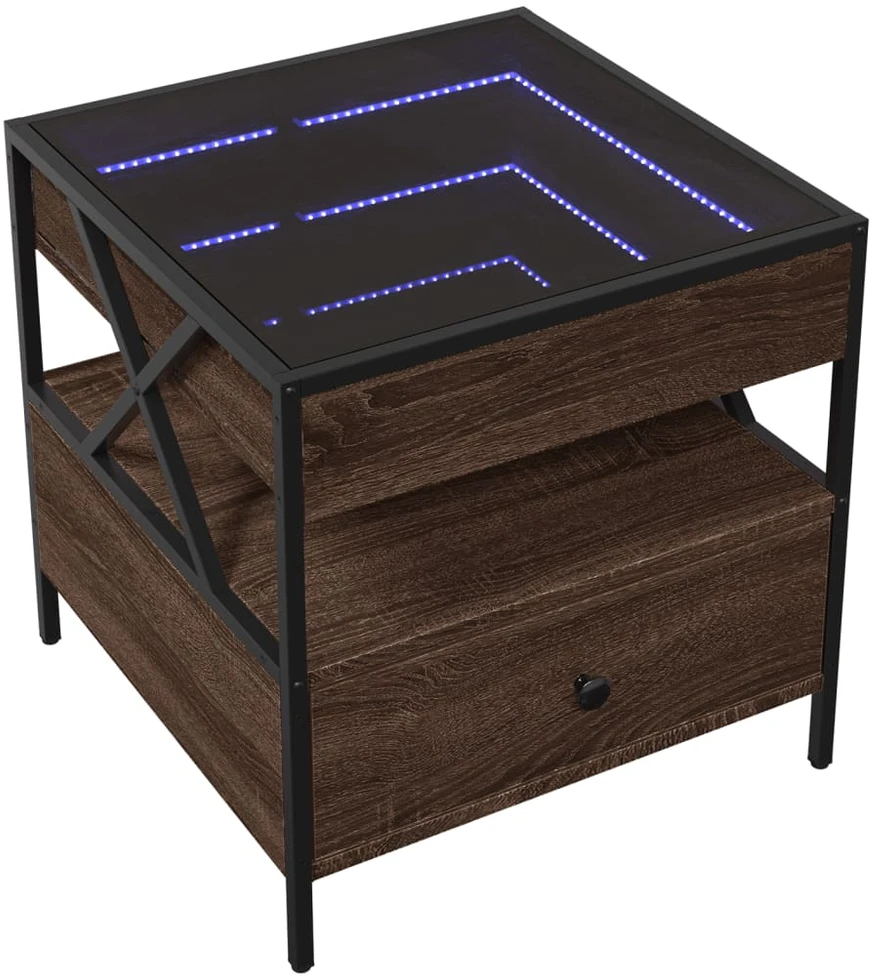 Kavos staliukas su Infinity LED lemputėmis, rudas, 50x50x51cm