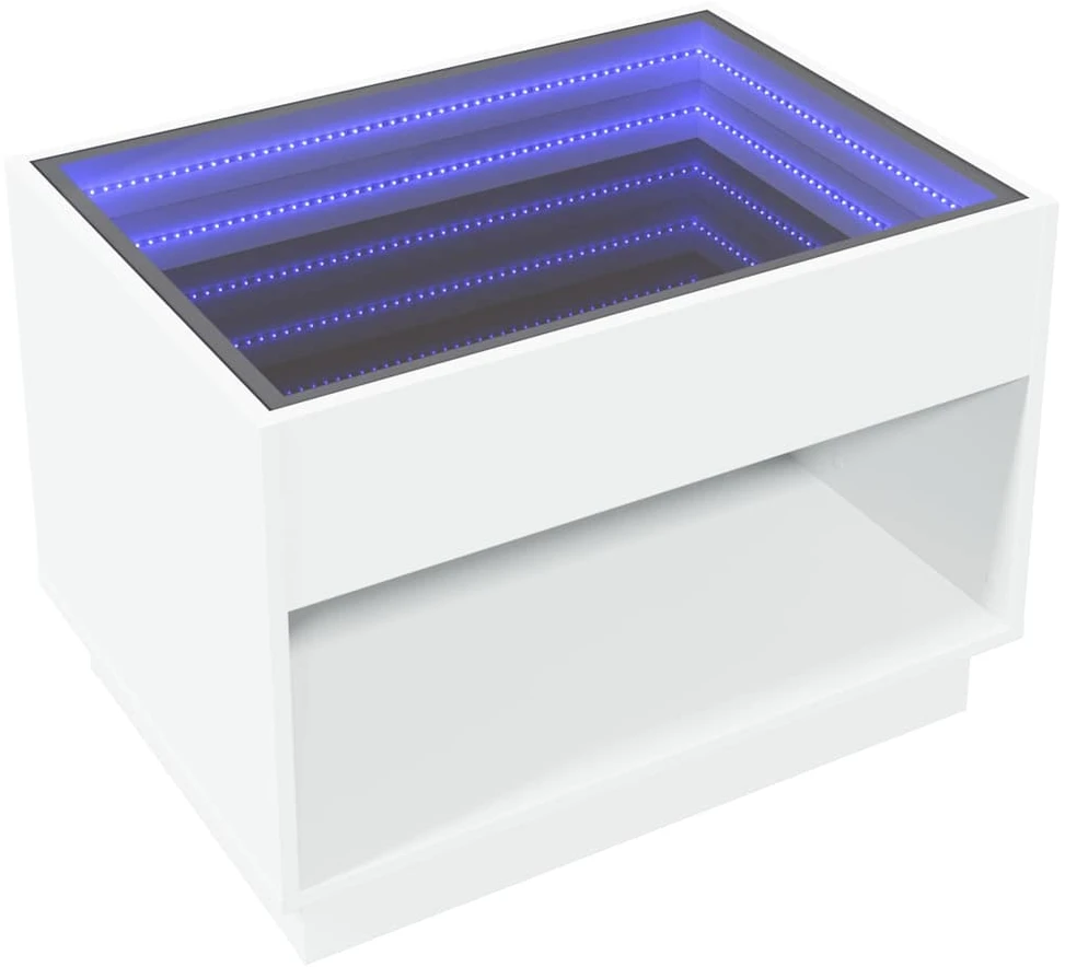 Kavos staliukas su Infinity LED lemputėmis, baltas, 70x50x50cm