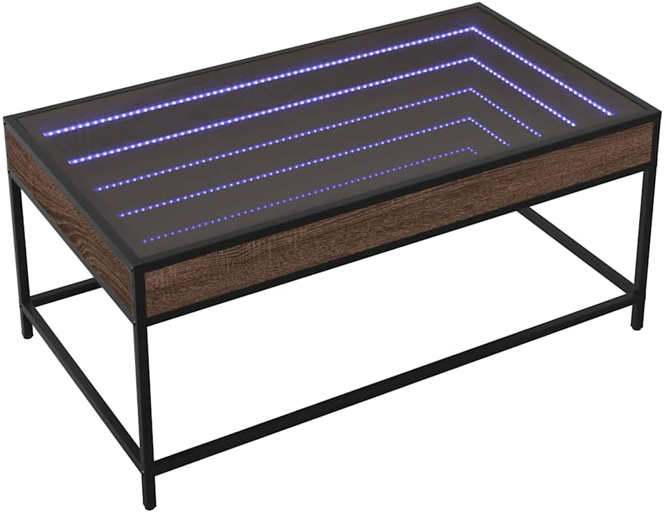 Kavos staliukas su Infinity LED lemputėmis, rudas, 90x50x41cm