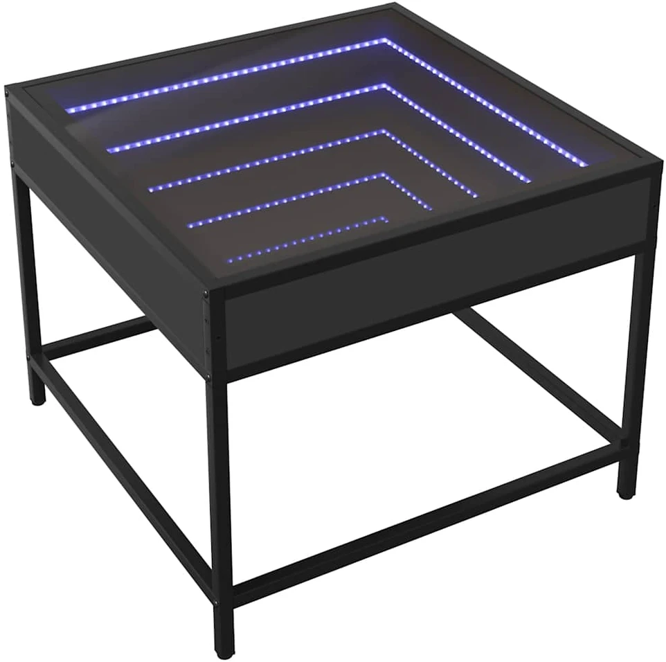 Kavos staliukas su Infinity LED lemputėmis, juodas, 50x50x41cm