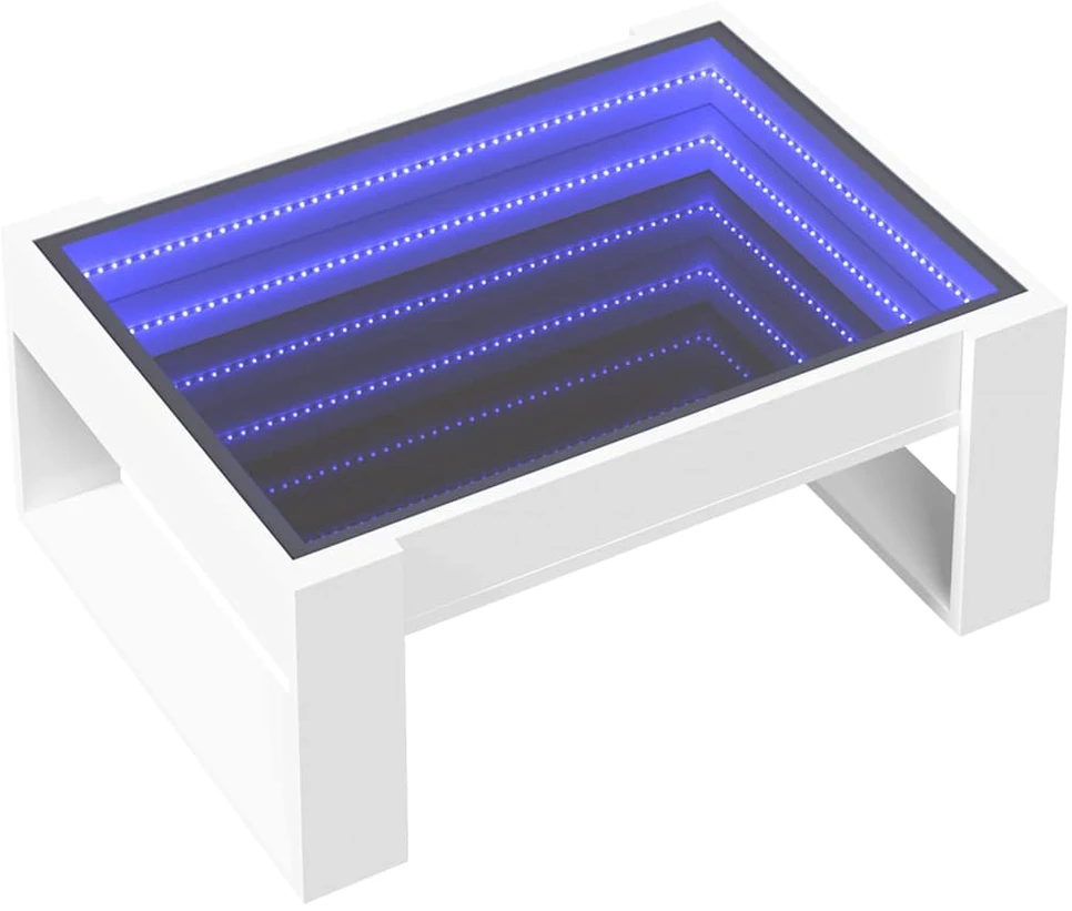 Kavos staliukas su Infinity LED lemputėmis, baltas, 70x53x30cm