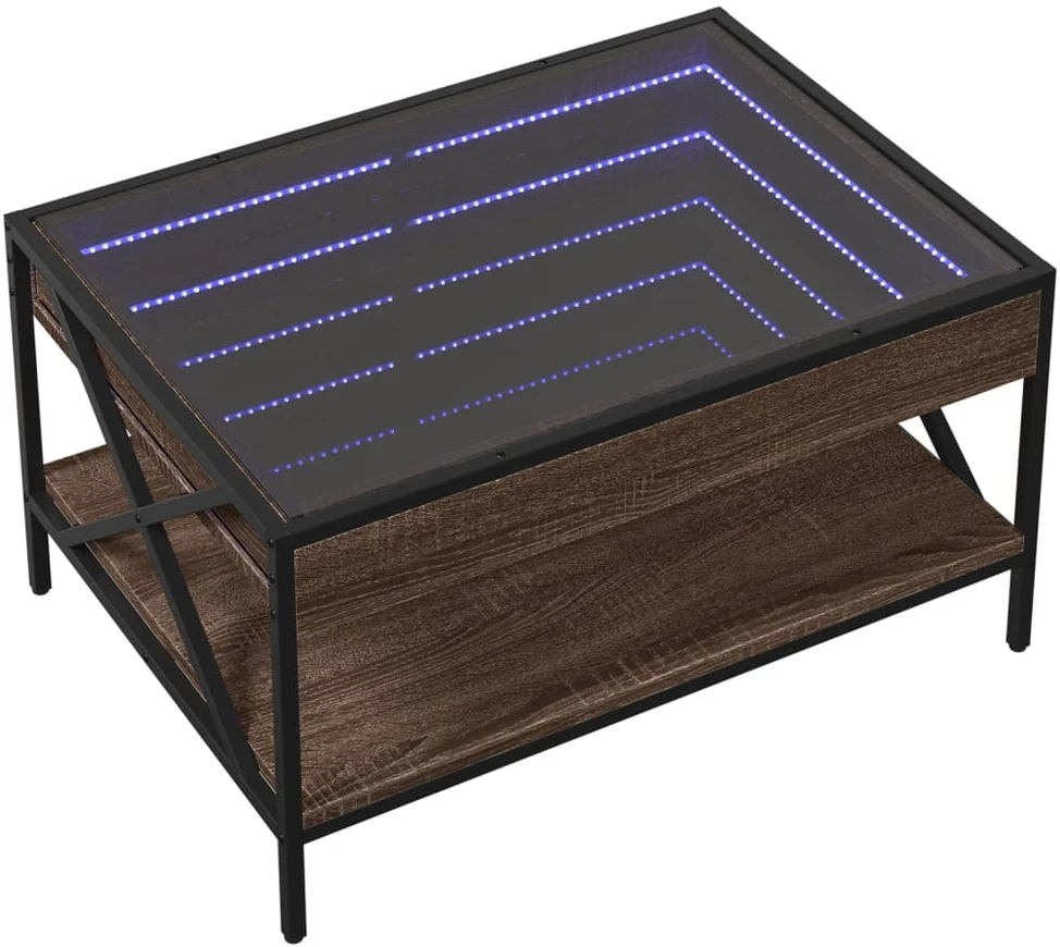 Kavos staliukas su Infinity LED lemputėmis, rudas, 70x50x38cm