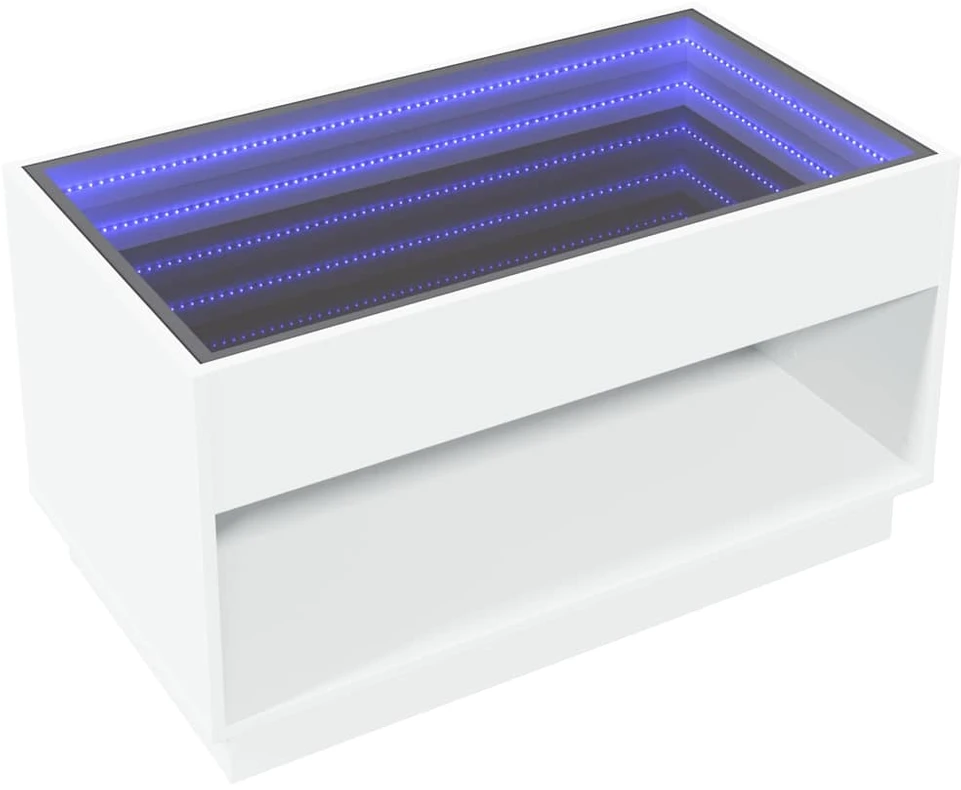 Kavos staliukas su Infinity LED lemputėmis, baltas, 90x50x50cm