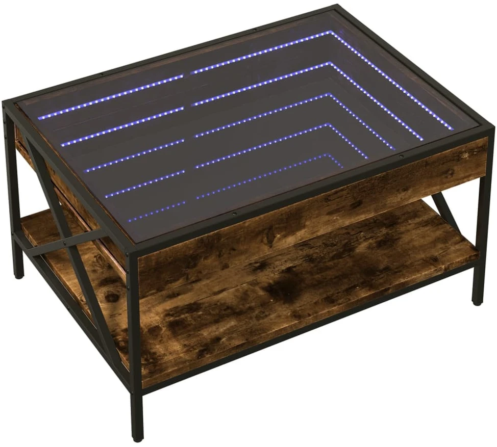 Kavos staliukas su Infinity LED lemputėmis, dūminis, 70x50x38cm