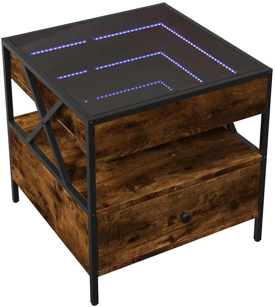 Kavos staliukas su Infinity LED lemputėmis, dūminis, 50x50x51cm