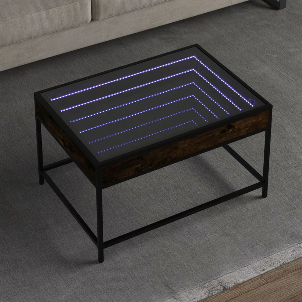 Kavos staliukas su Infinity LED lemputėmis, dūminis, 70x50x41cm