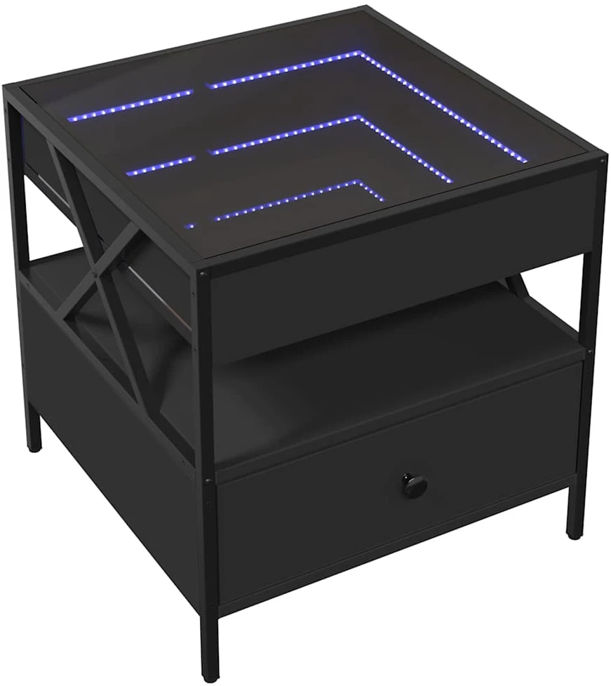 Kavos staliukas su Infinity LED lemputėmis, juodas, 50x50x51cm