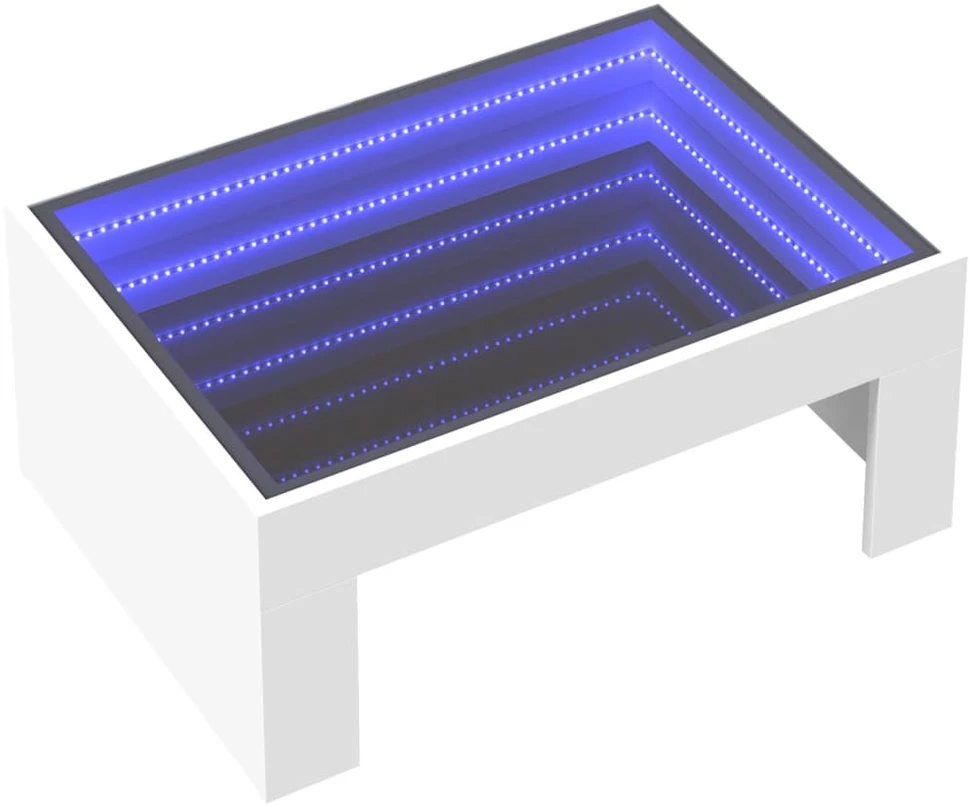 Kavos staliukas su Infinity LED lemputėmis, baltas, 70x50x30cm