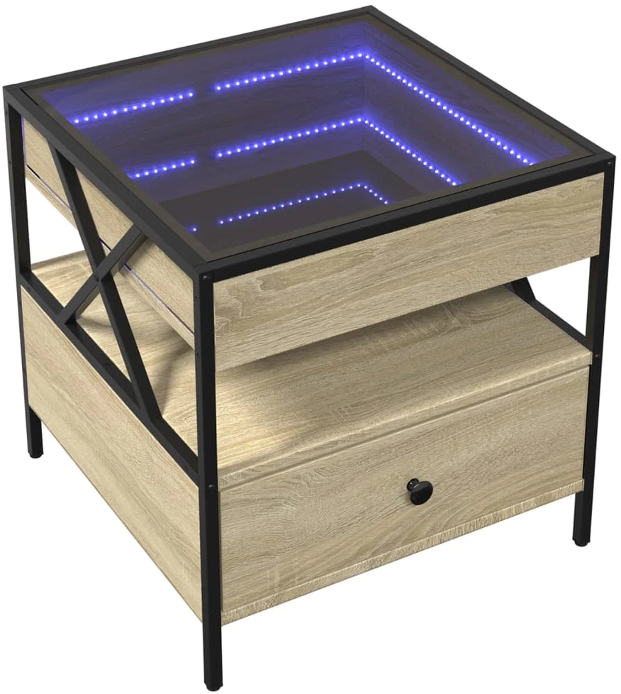 Kavos staliukas su Infinity LED lemputėmis, ąžuolo, 50x50x51cm