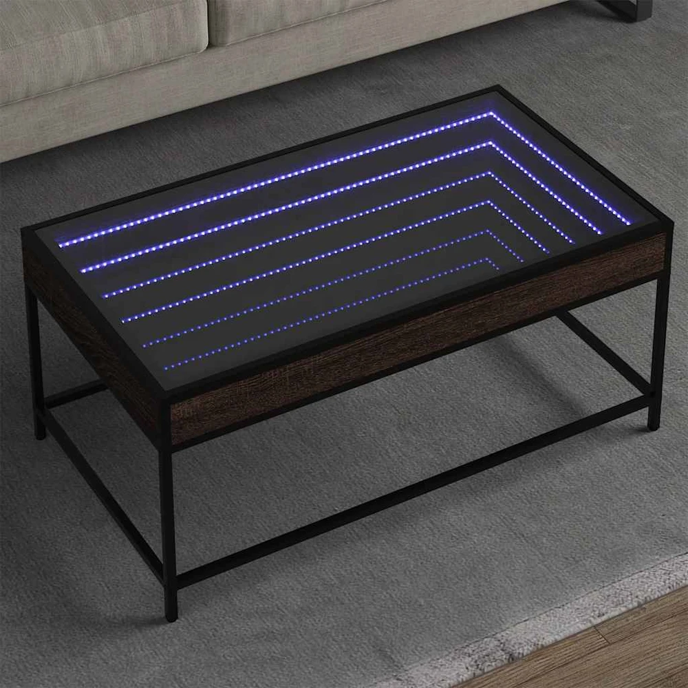 Kavos staliukas su Infinity LED lemputėmis, rudas, 90x50x41cm