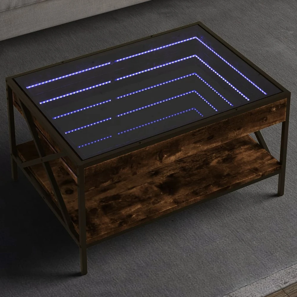 Kavos staliukas su Infinity LED lemputėmis, dūminis, 70x50x38cm