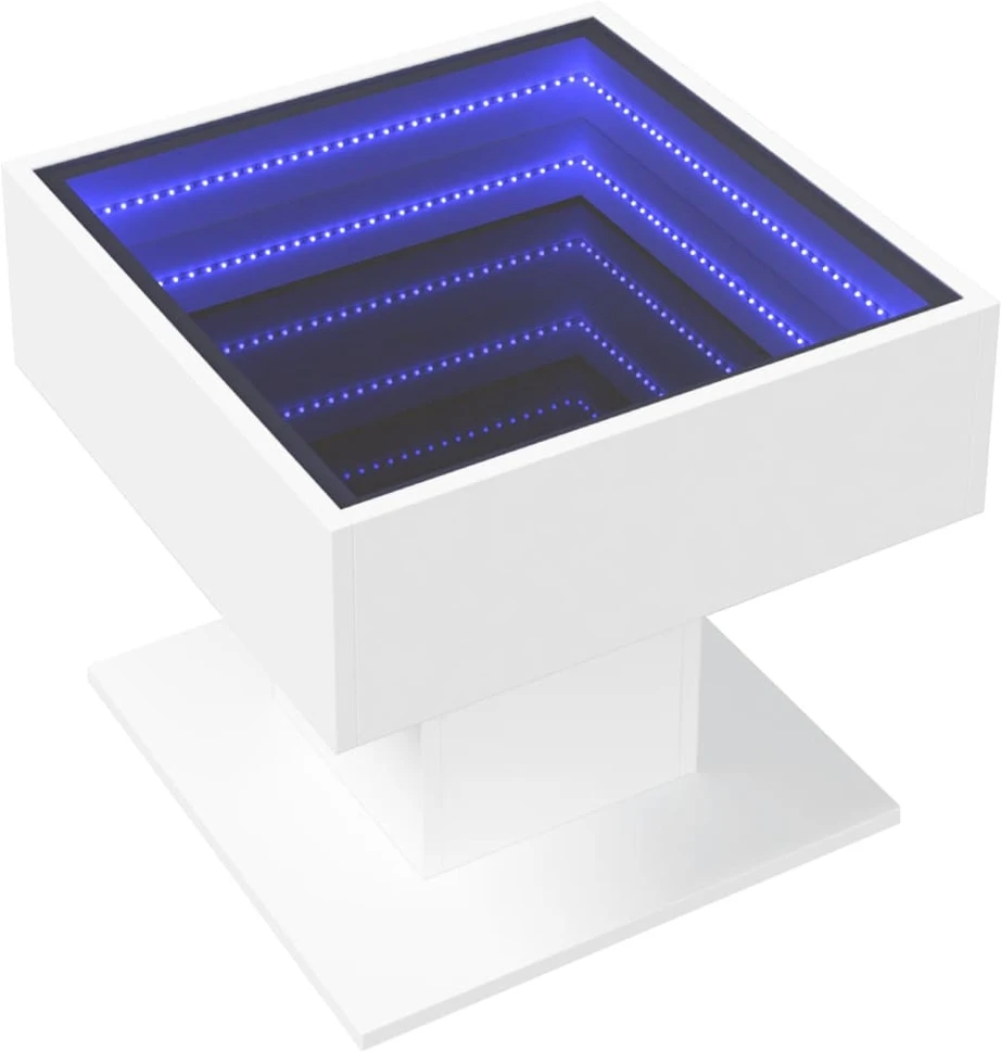 Kavos staliukas su LED, baltas, 50x50x45cm, apdirbta mediena