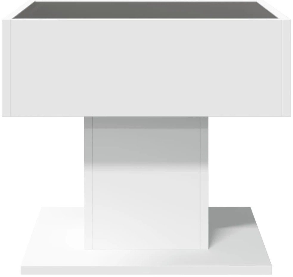Kavos staliukas su LED, baltas, 50x50x45cm, apdirbta mediena