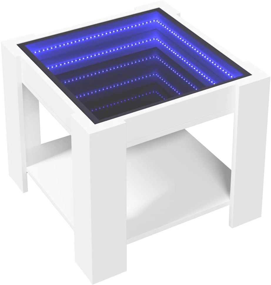 Kavos staliukas su LED, baltas, 53x53x45cm, apdirbta mediena