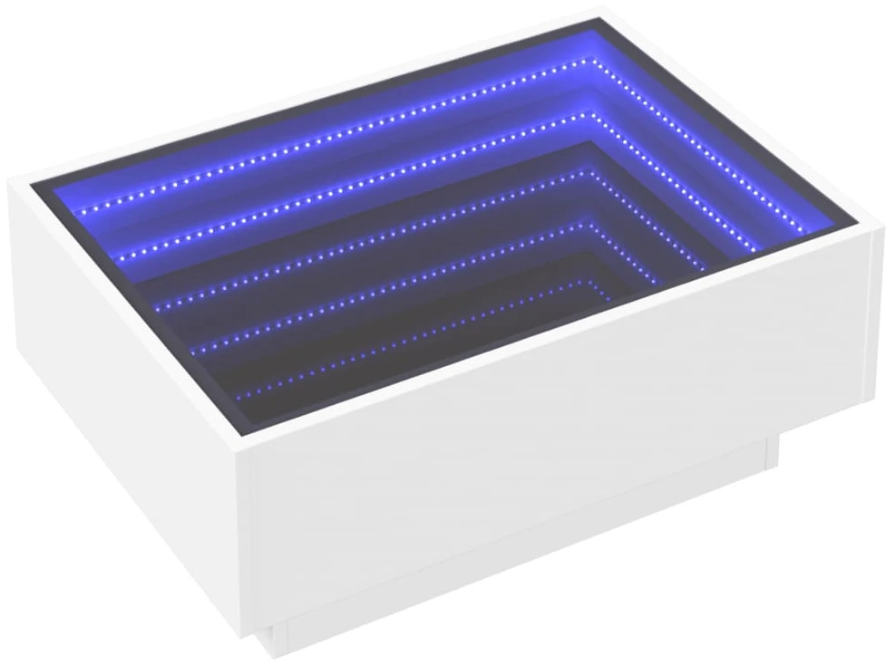 Kavos staliukas su LED, baltas, 70x50x30cm, apdirbta mediena