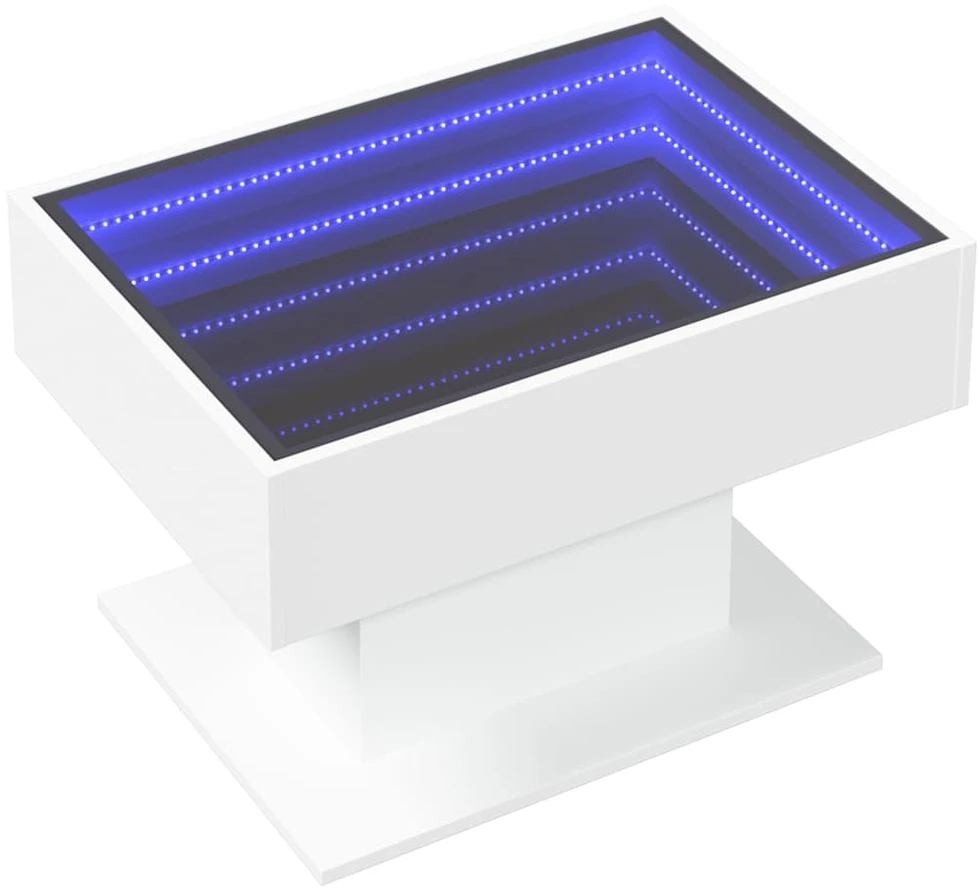 Kavos staliukas su LED, baltas, 70x50x45cm, apdirbta mediena