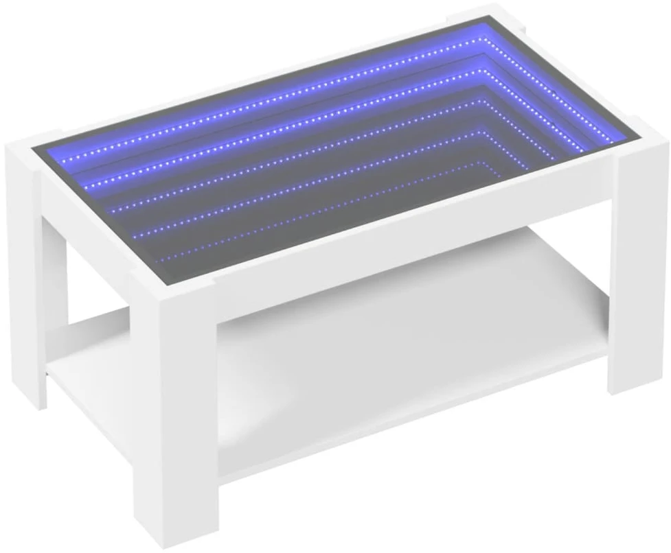 Kavos staliukas su LED, baltas, 93x53x45cm, apdirbta mediena