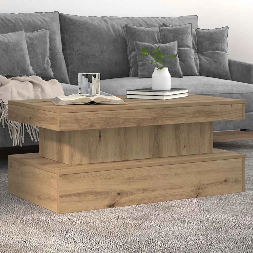 Kavos staliukas su LED lemputėmis, artisano ąžuolo, 90x50x40cm