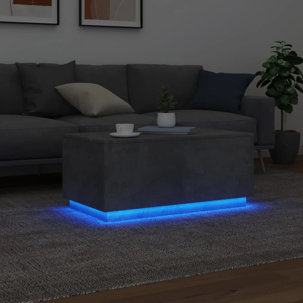 Kavos staliukas su LED lemputėmis, betono pilkas, 90x50x40cm