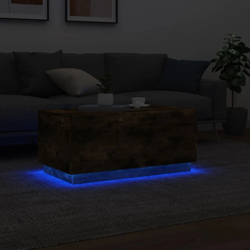 Kavos staliukas su LED lemputėmis, dūminis ąžuolo, 90x50x40cm