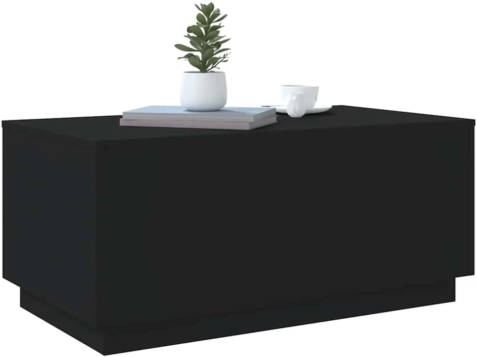 Kavos staliukas su LED lemputėmis, juodos spalvos, 90x50x40cm