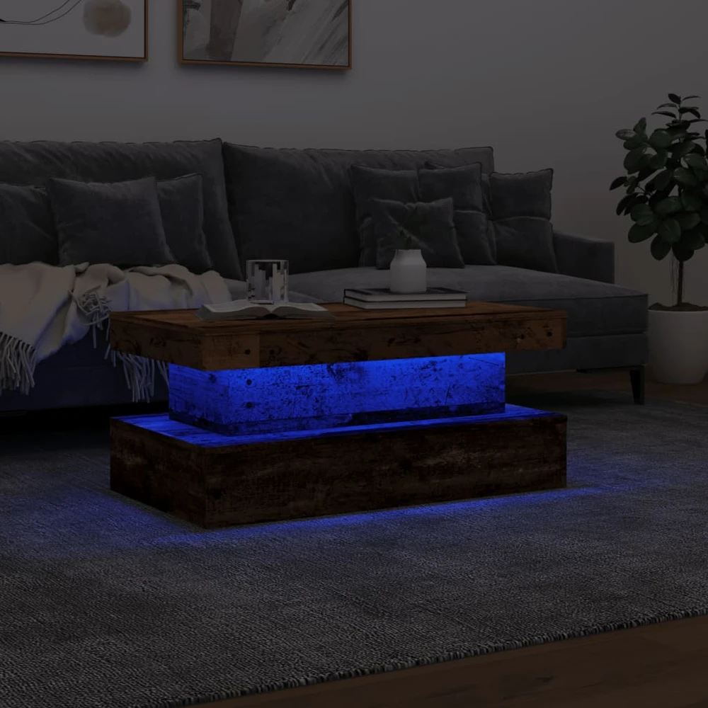Kavos staliukas su LED lemputėmis, medienos, 90x50x40cm