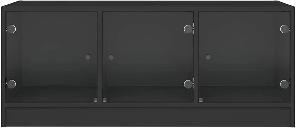 Kavos staliukas su stiklinėmis durelėmis, juodas, 102x50x42cm
