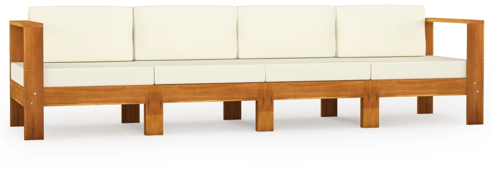 Keturvietė sodo sofa su kreminėmis pagalvėmis, akacijos masyvas