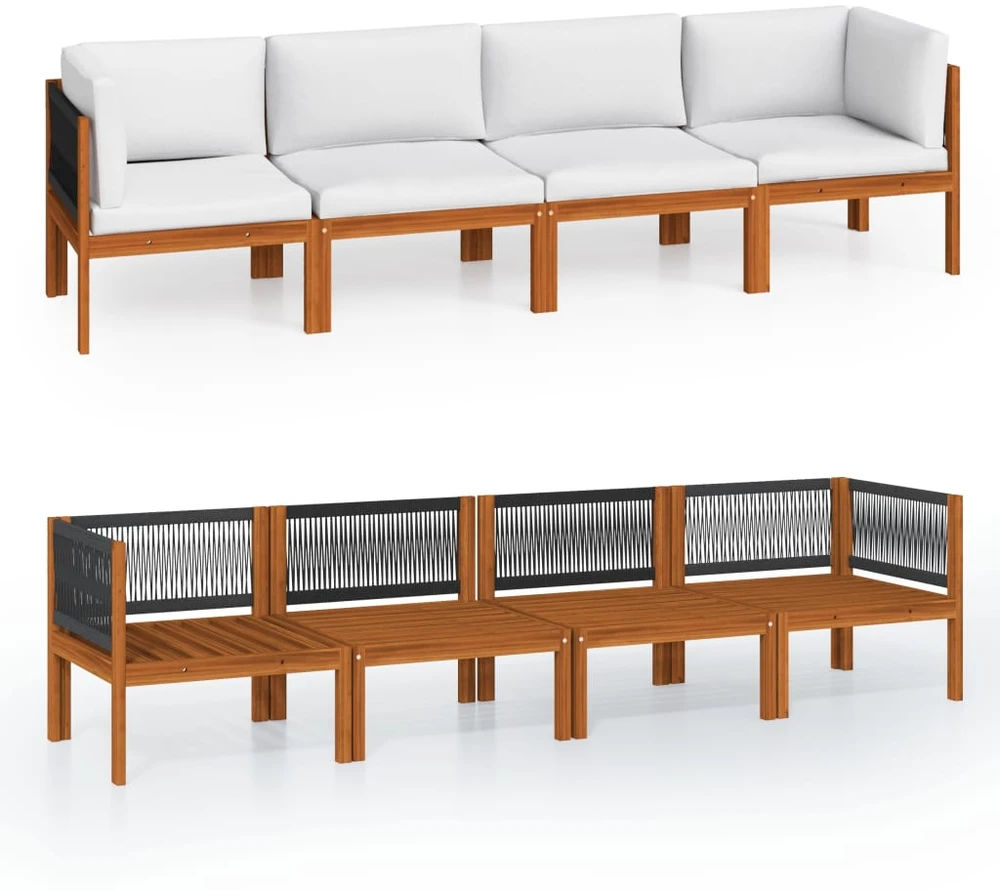 Keturvietė sodo sofa su pagalvėlėmis, akacijos medienos masyvas