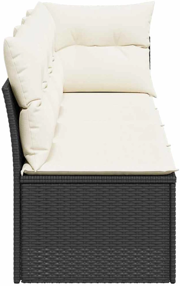 Keturvietė sodo sofa su pagalvėlėmis, juoda, poliratanas