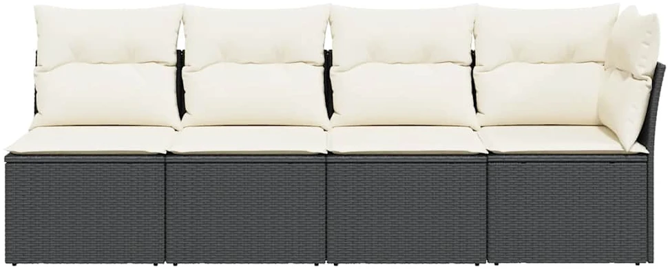 Keturvietė sodo sofa su pagalvėlėmis, juoda, poliratanas