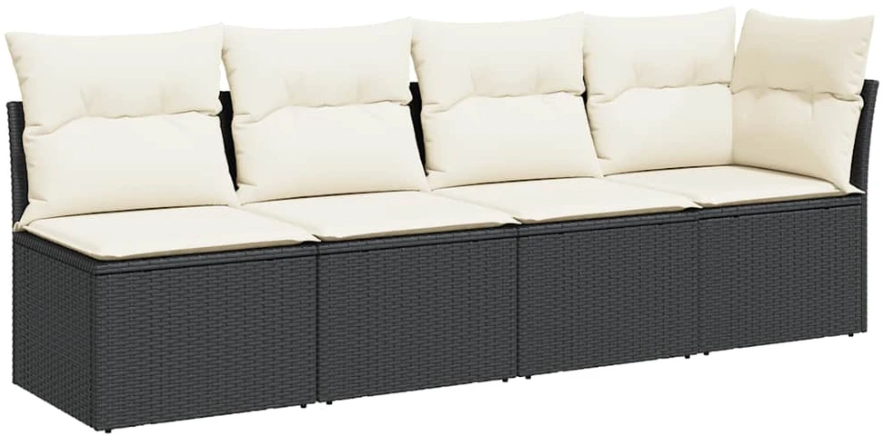 Keturvietė sodo sofa su pagalvėlėmis, juoda, poliratanas