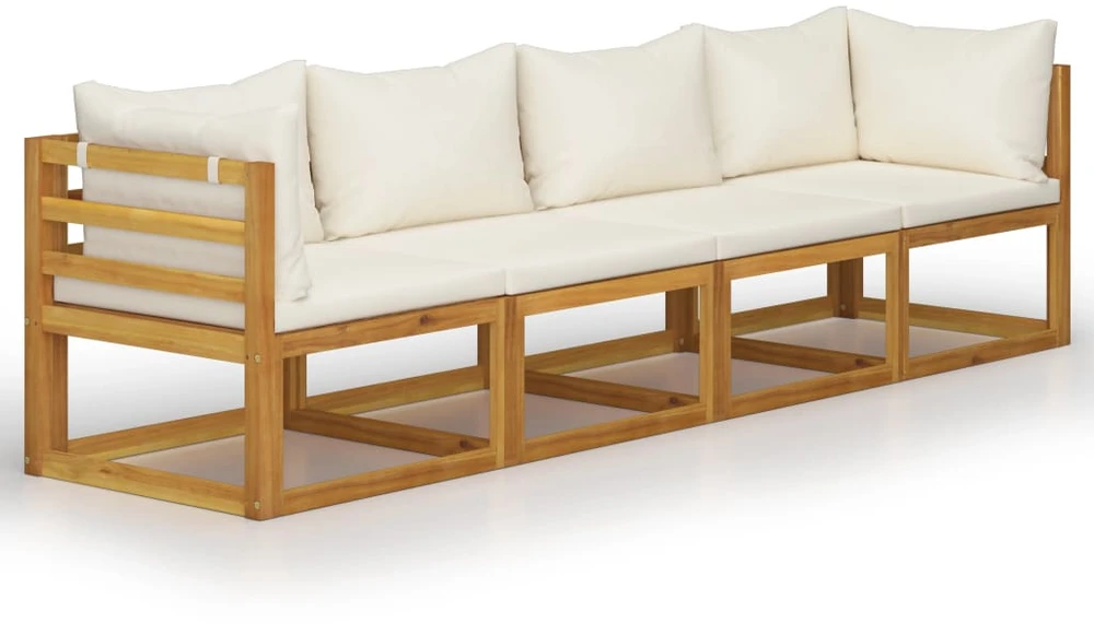 Keturvietė sodo sofa su pagalvėlėmis, kreminė, akacijos masyvas