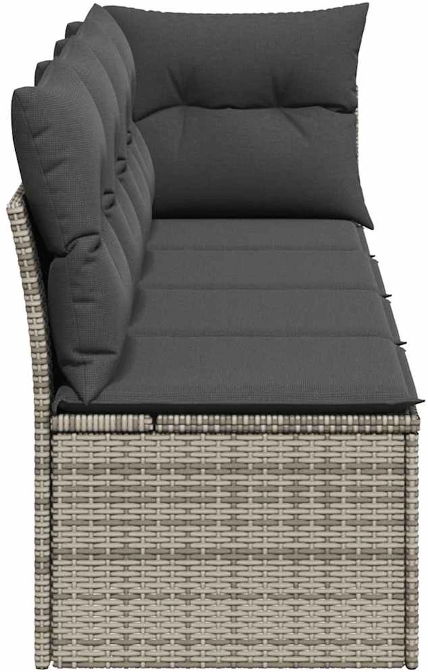 Keturvietė sodo sofa su pagalvėlėmis, pilka, poliratanas