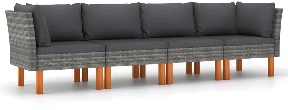 Keturvietė sodo sofa su pagalvėlėmis, pilka, poliratanas