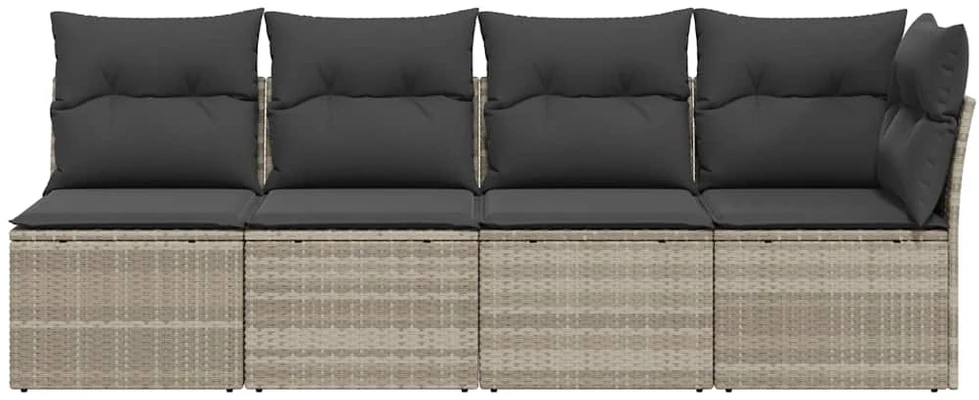 Keturvietė sodo sofa su pagalvėlėmis, pilka, poliratanas