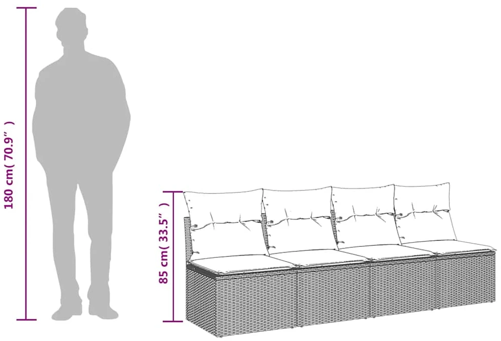Keturvietė sodo sofa su pagalvėlėmis, pilka, poliratanas